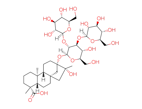 Molecular Structure of 1185737-12-5 (13-[(2-O-β-D-glucopyranosyl-3-O-β-D-glucopyranosyl-β-D-glucopyranosyl)oxy]-16β-hydroxy-ent-kauran-19-oic acid)