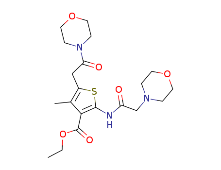 105522-93-8,ethyl 4-methyl-2-[(morpholin-4-ylacetyl)amino]-5-(2-morpholin-4-yl-2-oxoethyl)thiophene-3-carboxylate,3-Thiophenecarboxylicacid, 4-methyl-2-[(4-morpholinylacetyl)amino]-5-[2-(4-morpholinyl)-2-oxoethyl]-,ethyl ester (9CI)