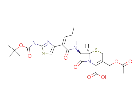 Molecular Structure of 107185-27-3 (7β-<(Z)-2-(2-tert-butoxycarbonylaminothiazol-4-yl)-2-pentenoylamino>-3-acetoxymethyl-3-cephem-4-carboxylic acid)