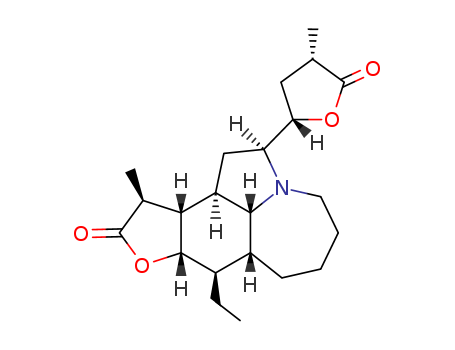 6879-01-2,tuberostemonine,Furo[2,3-h]pyrrolo[3,2,1-jk][1]benzazepin-10(2H)-one,8-ethyldodecahydro-11-methyl-2-[(2S,5S)-tetrahydro-4-methyl-5-oxo-2-furanyl]-,(2S,7aR,8R,8aS,11S,11aS,11bR,11cR)- (9CI);Stenine,2-(tetrahydro-4-methyl-5-oxo-2-furanyl)-, [2b(2S,4S)]-;Tuberostemonine (6CI,7CI,8CI);Furo[2,3-h]pyrrolo[3,2,1-jk][1]benzazepin-10(2H)-one,8-ethyldodecahydro-11-methyl-2-(tetrahydro-4-methyl-5-oxo-2-furanyl)-, [2S-[2a(2R*,4R*),7aa,8a,8aa,11a,11aa,11bb,11ca]]-;NSC 366235;Tuberostemonin;