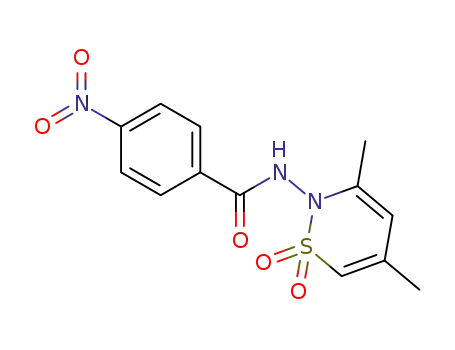 Molecular Structure of 106710-53-6 (N-(3,5-dimethyl-1,1-dioxido-2H-1,2-thiazin-2-yl)-4-nitrobenzamide)