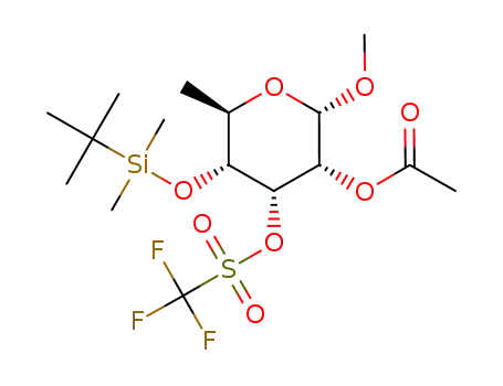 Molecular Structure of 107599-47-3 (methyl 4-O-(tert-butyldimethylsilyl)-6-deoxy-α-D-allopyranoside 2-acetate 3-(trifluormethanesulfonate))