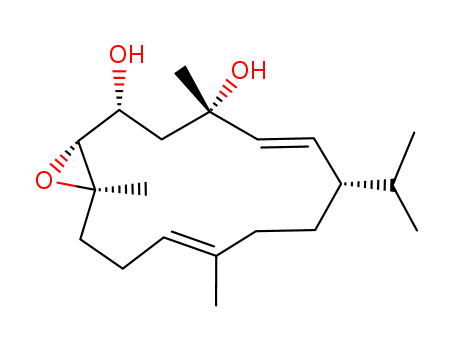 107856-75-7,7,8-epoxy-2,11-cembradiene-4,6-diol,15-Oxabicyclo[12.1.0]pentadeca-5,10-diene-2,4-diol,4,10,14-trimethyl-7-(1-methylethyl)-, [1R-(1R*,2R*,4S*,5E,7S*,10E,14R*)]- (9CI)