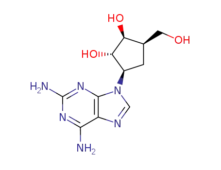 Molecular Structure of 108742-10-5 ((1S,2S,3R,5R)-3-(2,6-diamino-9H-purin-9-yl)-5-(hydroxymethyl)cyclopentane-1,2-diol)