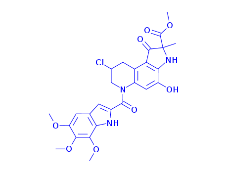 118292-35-6,1H-Pyrrolo3,2-fquinoline-2-carboxylic acid, 8-chloro-2,3,6,7,8,9-hexahydro-4-hydroxy-2-methyl-1-oxo-6-(5,6,7-trimethoxy-1H-indol-2-yl)carbonyl-, methyl ester, (2R,8S)-,1H-Pyrrolo[3,2-f]quinoline-2-carboxylicacid,8-chloro-2,3,6,7,8,9-hexahydro-4-hydroxy-2-methyl-1-oxo-6-[(5,6,7-trimethoxy-1H-indol-2-yl)carbonyl]-,methyl ester, (2R-trans)-; Antibiotic DC 89A1; Antibiotic SF 2582B; DuocarmycinC1; Pyrindamycin B; SF 2582B