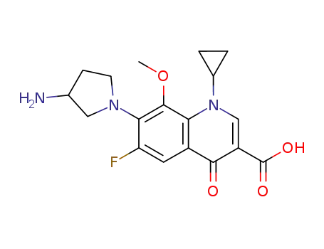 Molecular Structure of 146981-06-8 (7-[(3S)-3-aminopyrrolidin-1-yl]-1-cyclopropyl-6-fluoro-8-methoxy-4-oxo-1,4-dihydroquinoline-3-carboxylic acid)