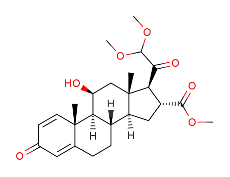 Molecular Structure of 165403-42-9 ((8S,9S,10R,11S,13S,14S,16R,17S)-17-(2,2-Dimethoxy-acetyl)-11-hydroxy-10,13-dimethyl-3-oxo-6,7,8,9,10,11,12,13,14,15,16,17-dodecahydro-3H-cyclopenta[a]phenanthrene-16-carboxylic acid methyl ester)