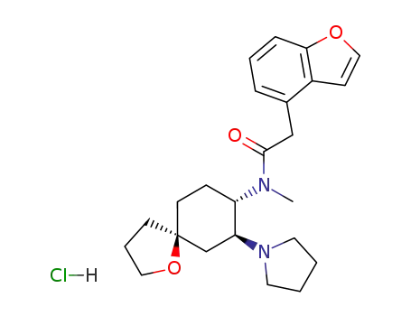 Molecular Structure of 124439-07-2 (4-Benzofuranacetamide,N-methyl-N-[(5R,7S,8S)-7-(1-pyrrolidinyl)-1-oxaspiro[4.5]dec-8-yl]-,hydrochloride (1:1))