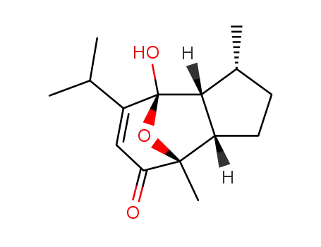Molecular Structure of 103425-23-6 (4,8-Epoxyazulen-5(1H)-one,2,3,3a,4,8,8a-hexahydro-8-hydroxy-1,4-dimethyl-7-(1-methylethyl)-,(1R,3aS,4R,8S,8aR)-)