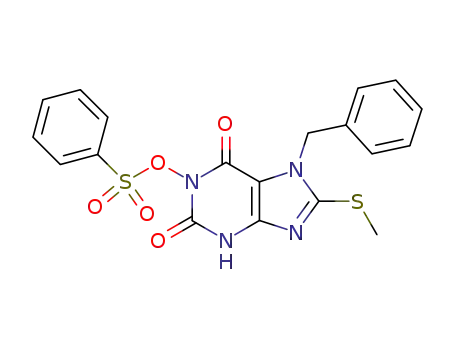Molecular Structure of 1254-16-6 (7-benzyl-8-(methylsulfanyl)-1-[(phenylsulfonyl)oxy]-3,7-dihydro-1H-purine-2,6-dione)