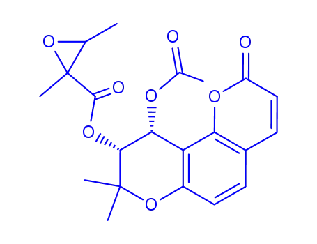 Molecular Structure of 113500-35-9 (10-(acetyloxy)-8,8-dimethyl-2-oxo-9,10-dihydro-2H,8H-pyrano[2,3-f]chromen-9-yl 2,3-dimethyloxirane-2-carboxylate)