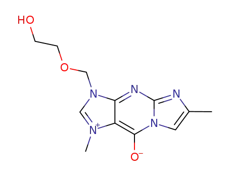 Molecular Structure of 114199-21-2 (3-[(2-hydroxyethoxy)methyl]-1,6-dimethyl-1H-imidazo[1,2-a]purin-3-ium-9-olate)