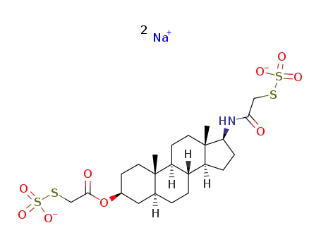 Molecular Structure of 114967-84-9 (disodium O-(2-oxo-2-{[(3beta,5alpha,8xi,9xi,17beta)-17-{[(sulfonatosulfanyl)acetyl]amino}androstan-3-yl]oxy}ethyl) thiosulfate)