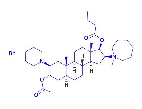 Molecular Structure of 124898-74-4 ((2beta,3alpha,5alpha,8xi,9xi,14xi,16beta,17beta)-3-(acetyloxy)-17-(butanoyloxy)-16-(1-methylazepanium-1-yl)-2-(piperidin-1-yl)androstane bromide)