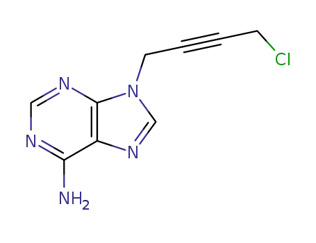 Molecular Structure of 114987-15-4 (9-(4-chlorobut-2-yn-1-yl)-9H-purin-6-amine)