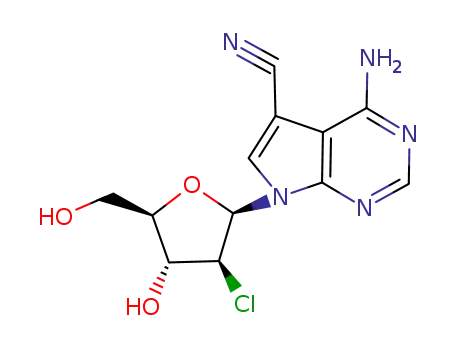 Molecular Structure of 127880-91-5 (4-amino-7-(2-chloro-2-deoxy-beta-D-arabinofuranosyl)-7H-pyrrolo[2,3-d]pyrimidine-5-carbonitrile)