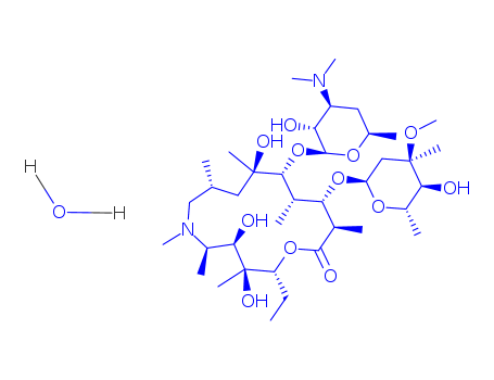 117772-70-0,Azithromycin dihydrate,1-Oxa-6-azacyclopentadecan-15-one,13-[(2,6-dideoxy-3-C-methyl-3-O-methyl-a-L-ribo-hexopyranosyl)oxy]-2-ethyl-3,4,10-trihydroxy-3,5,6,8,10,12,14-heptamethyl-11-[[3,4,6-trideoxy-3-(dimethylamino)-b-D-xylo-hexopyranosyl]oxy]-,dihydrate, [2R-(2R*,3S*,4R*,5R*,8R*,10R*,11R*,12S*,13S*,14R*)]-;Azithromycindihydrate;