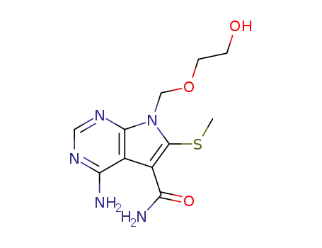 Molecular Structure of 127945-93-1 (4-amino-7-[(2-hydroxyethoxy)methyl]-6-(methylsulfanyl)-7H-pyrrolo[2,3-d]pyrimidine-5-carboxamide)
