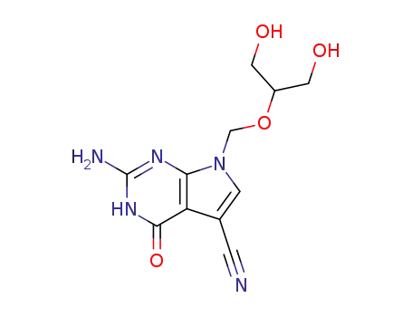 Molecular Structure of 127945-75-9 (2-amino-7-{[(1,3-dihydroxypropan-2-yl)oxy]methyl}-4-oxo-4,7-dihydro-1H-pyrrolo[2,3-d]pyrimidine-5-carbonitrile)