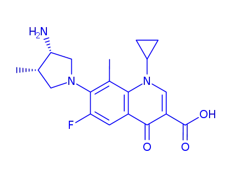 Molecular Structure of 127966-63-6 (7-(3-amino-4-methyl-1-pyrrolidinyl)-1-cyclopropyl-1,4-dihydro-6-fluoro-8-methyl-4-oxoquinoline-3-carboxylic acid)