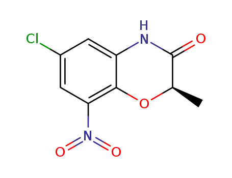 Molecular Structure of 327026-91-5 ((2R)-6-CHLORO-2-METHYL-8-NITRO-2H-1,4-BENZOXAZIN-3(4H)-ONE)