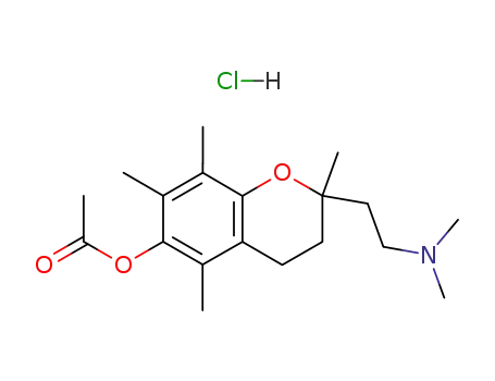 Molecular Structure of 128008-98-0 (2-[2-(dimethylamino)ethyl]-2,5,7,8-tetramethyl-3,4-dihydro-2H-chromen-6-yl acetate hydrochloride (1:1))