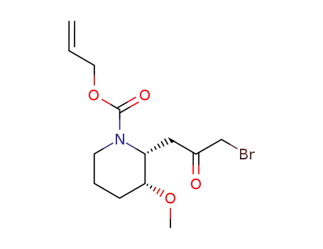 Molecular Structure of 64544-00-9 (2-(3-Bromo-2-oxopropyl)-3-methoxy-1-piperidinecarboxylic acid 2-propenyl ester)