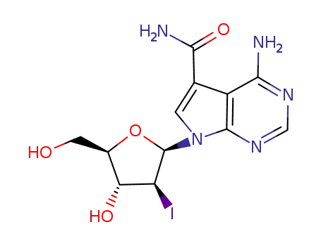 Molecular Structure of 127880-97-1 (4-amino-7-(2-deoxy-2-iodo-beta-D-arabinofuranosyl)-7H-pyrrolo[2,3-d]pyrimidine-5-carboxamide)