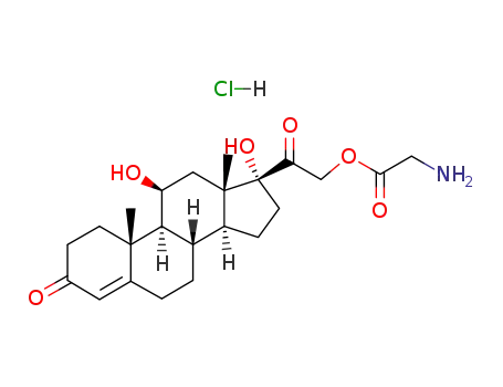 Molecular Structure of 128887-42-3 ([2-[(10R,11S,13S,17R)-11,17-dihydroxy-10,13-dimethyl-3-oxo-2,6,7,8,9,1 1,12,14,15,16-decahydro-1H-cyclopenta[a]phenanthren-17-yl]-2-oxo-ethyl ] 2-aminoacetate hydrochloride)