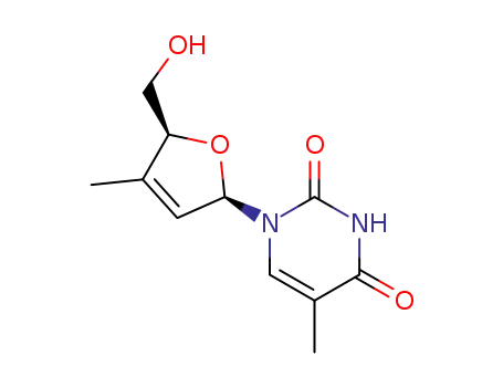 Molecular Structure of 118744-88-0 (1-[(2R,5S)-5-(hydroxymethyl)-4-methyl-2,5-dihydrofuran-2-yl]-5-methylpyrimidine-2,4(1H,3H)-dione)