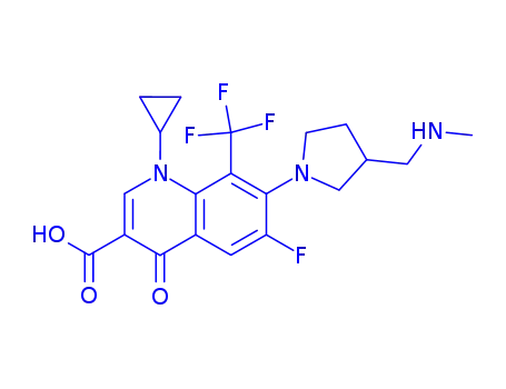 Molecular Structure of 118829-06-4 (3-Quinolinecarboxylic acid, 1-cyclopropyl-6-fluoro-1,4-dihydro-7-[3-[(MethylaMino)Methyl]-1-pyrrolidinyl]-4-oxo-8-(trifluoroMethyl)-)