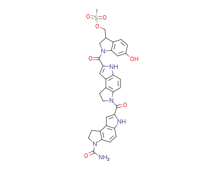Molecular Structure of 119907-65-2 ([1-({6-[(6-carbamoyl-3,6,7,8-tetrahydropyrrolo[3,2-e]indol-2-yl)carbonyl]-3,6,7,8-tetrahydropyrrolo[3,2-e]indol-2-yl}carbonyl)-6-hydroxy-2,3-dihydro-1H-indol-3-yl]methyl methanesulfonate)