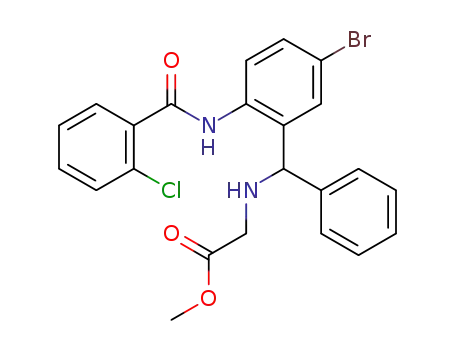 Molecular Structure of 119935-36-3 (methyl N-[(5-bromo-2-{[(2-chlorophenyl)carbonyl]amino}phenyl)(phenyl)methyl]glycinate)