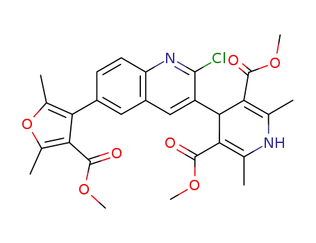Molecular Structure of 121497-12-9 (dimethyl 4-{2-chloro-6-[4-(methoxycarbonyl)-2,5-dimethylfuran-3-yl]quinolin-3-yl}-2,6-dimethyl-1,4-dihydropyridine-3,5-dicarboxylate)