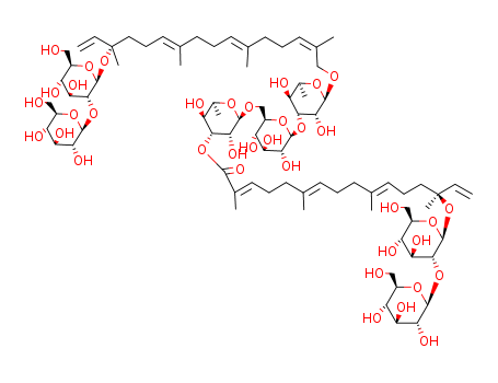 Molecular Structure of 121924-09-2 (b-D-Glucopyranoside,(1S,4E,8E,12Z)-14-[[O-6-deoxy-3-O-[(2E,6E,10E,14S)-14-[(2-O-b-D-glucopyranosyl-b-D-glucopyranosyl)oxy]-2,6,10,14-tetramethyl-1-oxo-2,6,10,15-hexadecatetraen-1-yl]-a-L-mannopyranosyl-(1®4)-O-[6-deoxy-a-L-mannopyranosyl-(1®6)]-b-D-glucopyranosyl]oxy]-1-ethenyl-1,5,9,13-tetramethyl-4,8,12-tetradecatrien-1-yl2-O-b-D-glucopyranosyl-)