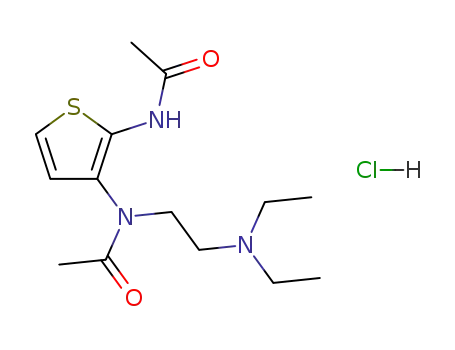 Molecular Structure of 122777-84-8 (N-[2-(acetylamino)thiophen-3-yl]-N-[2-(diethylamino)ethyl]acetamide hydrochloride)
