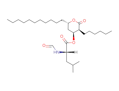 Molecular Structure of 130676-65-2 (N-Formyl-L-leucine (3S,4S,6S)-3-Hexyltetrahydro-2-oxo-6-undecyl-2H-pyran-4-yl Ester)