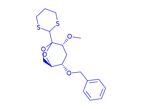 Molecular Structure of 123919-93-7 (.beta.-D-ribo-Heptos-2-ulo-2,6-pyranose, 2,7-anhydro-4-deoxy-3-O-methyl-5-O-(phenylmethyl)-, cyclic 1,3-propanediyl dithioacetal)