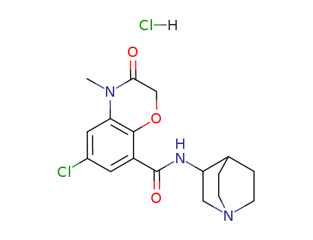 123040-16-4,Azasetron hydrochloride,2H-1,4-Benzoxazine-8-carboxamide,N-1-azabicyclo[2.2.2]oct-3-yl-6-chloro-3,4-dihydro-4-methyl-3-oxo-,monohydrochloride (9CI);(?à)-6-Chloro-3,4-dihydro-4-methyl-3-oxo-N-(3-quinuclidinyl)-2H-1,4-benzoxazine-8-carboxamidehydrochloride;Serotone;Y 25130;
