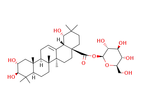 Molecular Structure of 31297-79-7 ((2alpha,3beta,19alpha)-2,3,19-Trihydroxyolean-12-en-28-oic acid beta-D-glucopyranosyl ester)