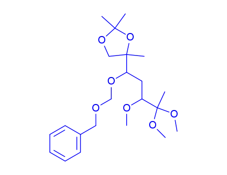 Molecular Structure of 123920-08-1 (ribo-2-Heptulose, 1,4-dideoxy-6-C-methyl-3-O-methyl-6,7-O-(1-methylethylidene)-5-O-(phenylmethoxy)methyl-, dimethyl acetal)