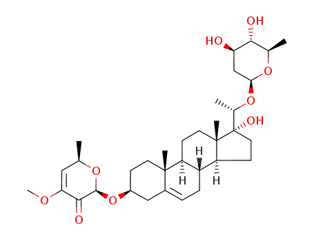 Molecular Structure of 116782-73-1 (2H-Pyran-3(6H)-one,2-[[(3b,20S)-20-[(2,6-dideoxy-b-D-arabino-hexopyranosyl)oxy]-17-hydroxypregn-5-en-3-yl]oxy]-4-methoxy-6-methyl-)