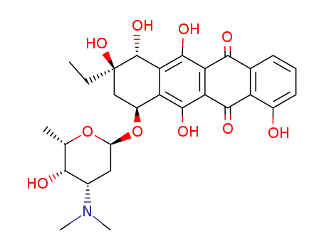 1404-52-0,Betaclamycin T,5,12-Naphthacenedione,8-ethyl-7,8,9,10-tetrahydro-1,6,7,8,11-pentahydroxy-10-[[2,3,6-trideoxy-3-(dimethylamino)-a-L-lyxo-hexopyranosyl]oxy]-,[7R-(7a,8b,10b)]-; Rhodomycin B (8CI); Antibiotic BA 32C; Betaclamycin T; NSC 102813;[7S,9R,10R]-13-Deoxo-10-hydroxycarminomcyin; b-Rhodomycin 1; b-Rhodomycin I