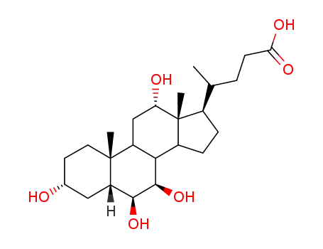 Molecular Structure of 75110-48-4 ((3a,5b,6b,7b,12a)-3,6,7,12-tetrahydroxy-Cholan-24-oic acid)