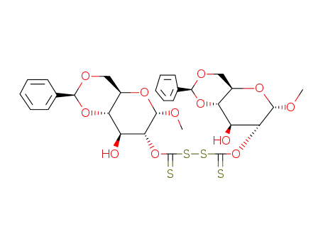 Molecular Structure of 14419-71-7 (8-hydroxy-7-{[({[(8-hydroxy-6-methoxy-2-phenylhexahydropyrano[3,2-d][1,3]dioxin-7-yl)oxy]carbothioyl}disulfanyl)carbothioyl]oxy}-6-methoxy-2-phenylhexahydropyrano[3,2-d][1,3]dioxine (non-preferred name))