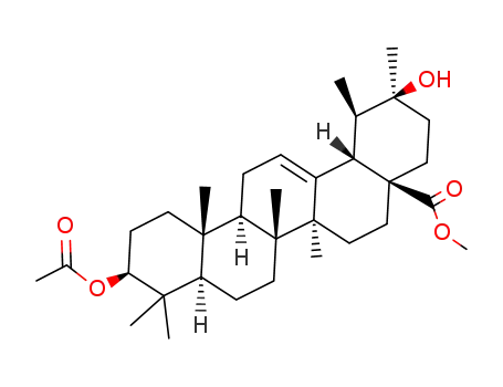 Molecular Structure of 14356-56-0 (10-Acetoxy-2-hydroxy-1,2,6a,6b,9,9,12a-heptamethyl-1,3,4,5,6,6a,6b,7,8 ,8a,9,10,11,12,12a,12b,13,14b-octadecahydro-2H-picene-4a-carboxylic ac id, methyl ester)