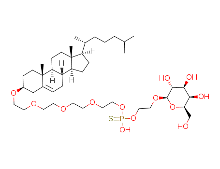 145307-64-8,O-(11-(5-cholesten-3-yloxy)3,6,9-trioxaundecyl) O-(2-(galactopyranosyloxy)ethyl) phosphorothioate,b-D-Galactopyranoside, 16-[[(3b)-cholest-5-en-3-yl]oxy]-4-mercapto-3,5,8,11,14-pentaoxa-4-phosphahexadec-1-yl,P-oxide; Cholestane, b-D-galactopyranoside deriv.