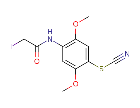 Molecular Structure of 14556-93-5 (2,5-Dimethoxy-4-(2-iodoacetylamino)phenyl thiocyanate)