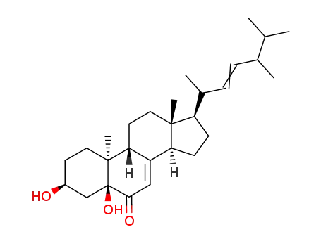 Molecular Structure of 14858-07-2 (3,5-Dihydroxyergosta-7,22-dien-6-one)