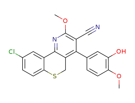 Molecular Structure of 135521-78-7 (9-chloro-4-(3-hydroxy-4-methoxyphenyl)-2-methoxy-5H-thiochromeno[4,3-b]pyridine-3-carbonitrile)